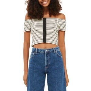 Topshop Clasp Hook Off the shoulder Striped Top